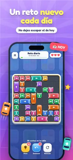 Rutas: pantalla del reto diario del puzle de coches